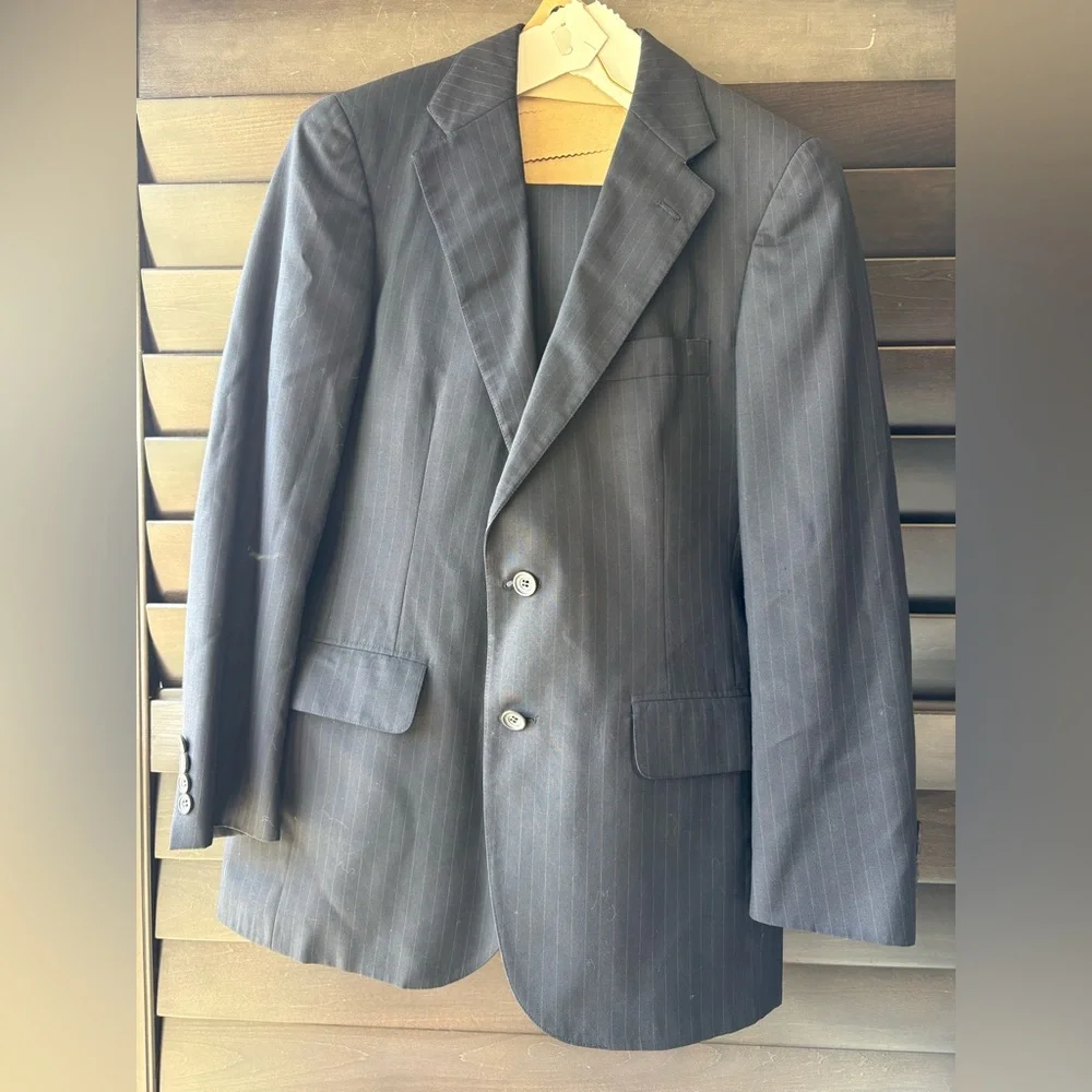 Vintage Chaps Ralph Lauren 42R Navy Pin Stripe Suit Pants 35x30